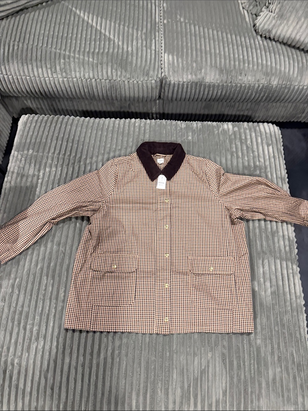 Women’s Checked Barn Jacket with Contrast Collar - Brown